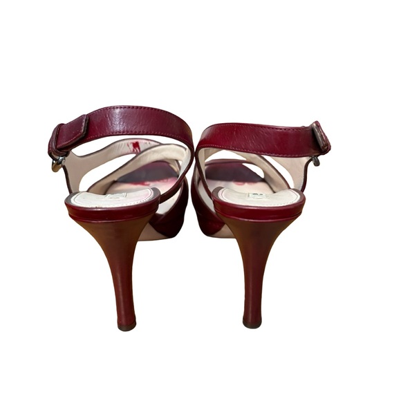 Prada Women's Dark Red Leather Sandals Heels - Picture 3 of 7